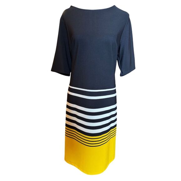 ILE New York Women's Striped Shift Dress Size 14 Multicolor 3/4 Sleeve - Picture 2 of 9